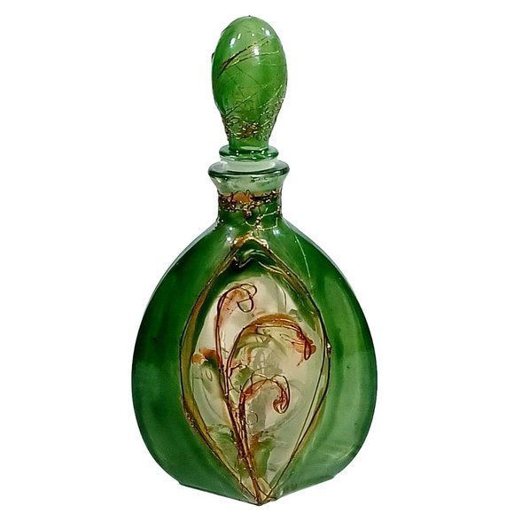 Other - Antique French Glass Perfume Bottle Poss. Daum Nancy Jade Green 24k Gold Vintage